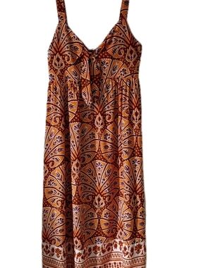 Knox Rose Rust & Cream Paisley-Print Maxi Sundress boho Festivals